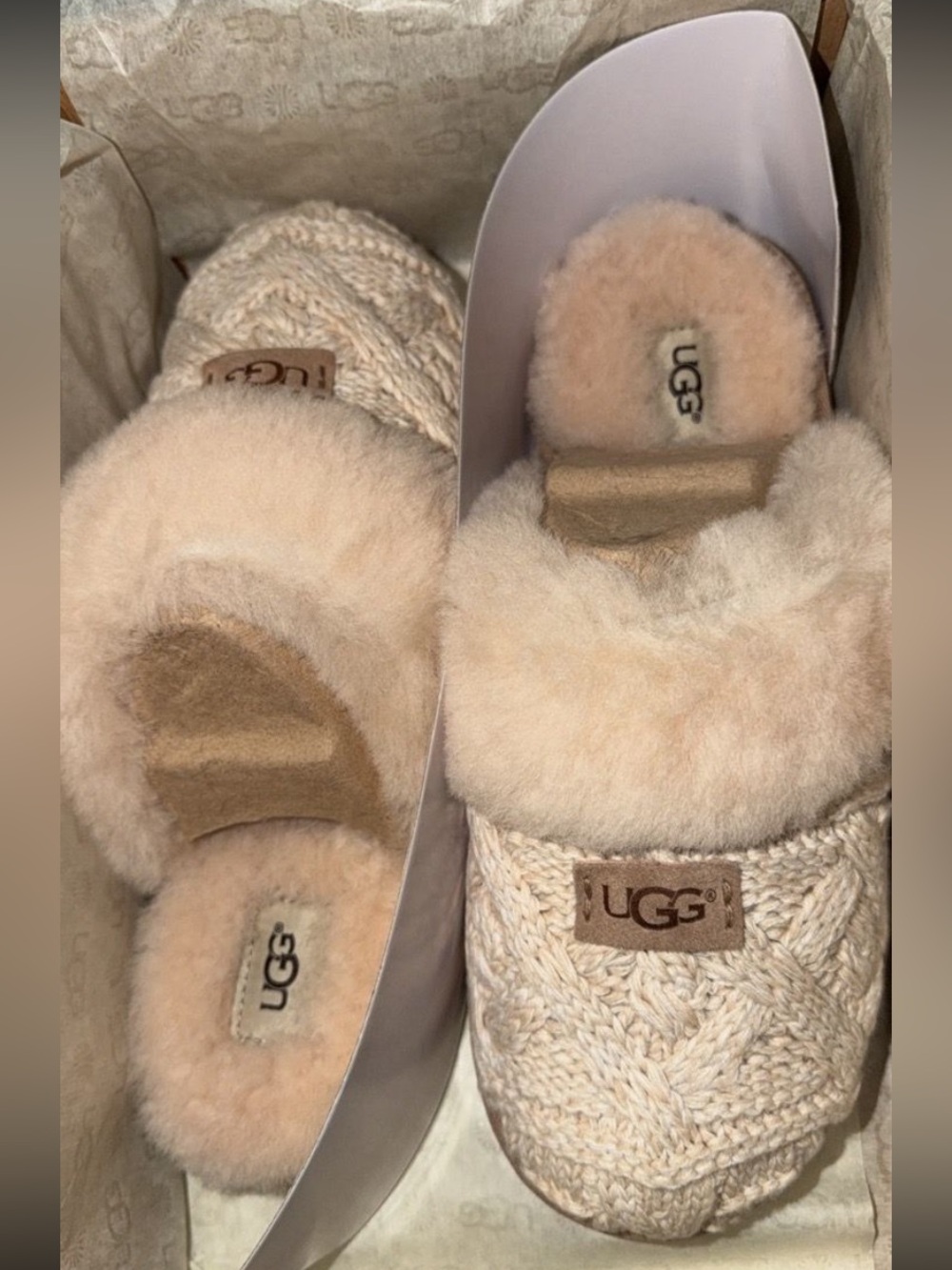 UGG Women's Cream Knit Shearling-Lined Slippers